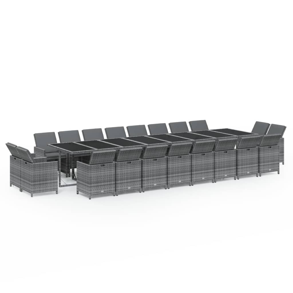 21 Piece Garden Dining Set with Cushions Grey Poly Rattan