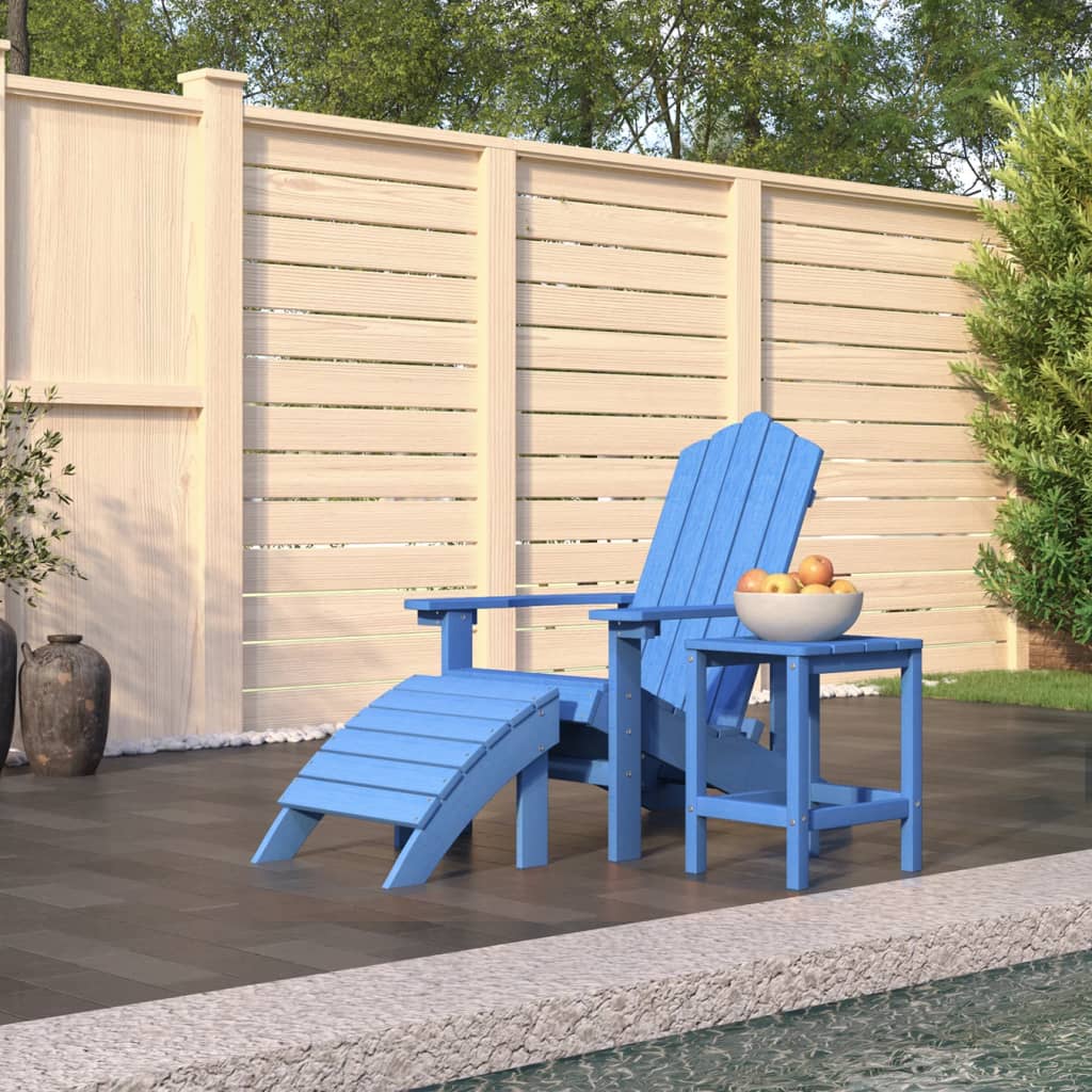Garden Adirondack Chair with Footstool &amp; Table HDPE Aqua Blue