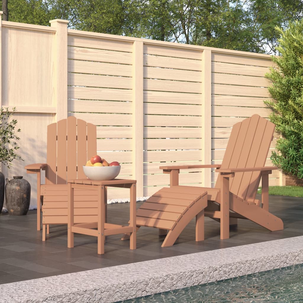 Garden Adirondack Chairs with Footstool &amp; Table HDPE Brown