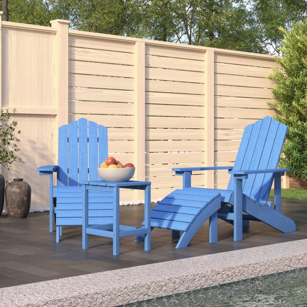 Garden Adirondack Chairs with Footstool &amp; Table HDPE Aqua Blue