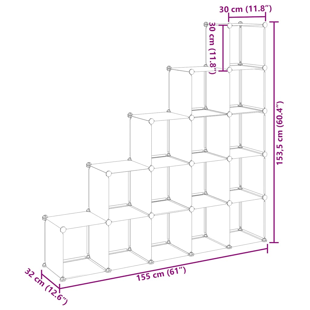 Storage Cube Organiser with 15 Cubes Black PP