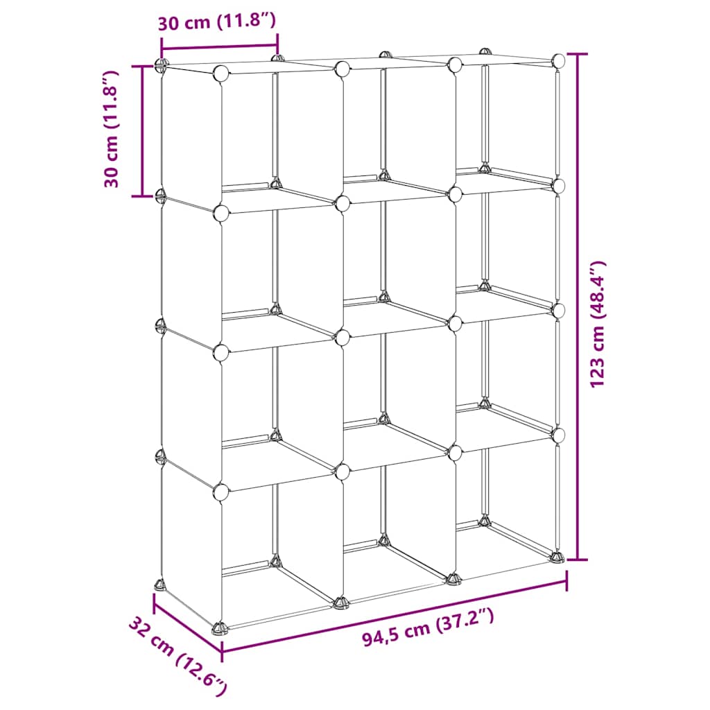 Storage Cube Organiser with 12 Cubes Transparent PP