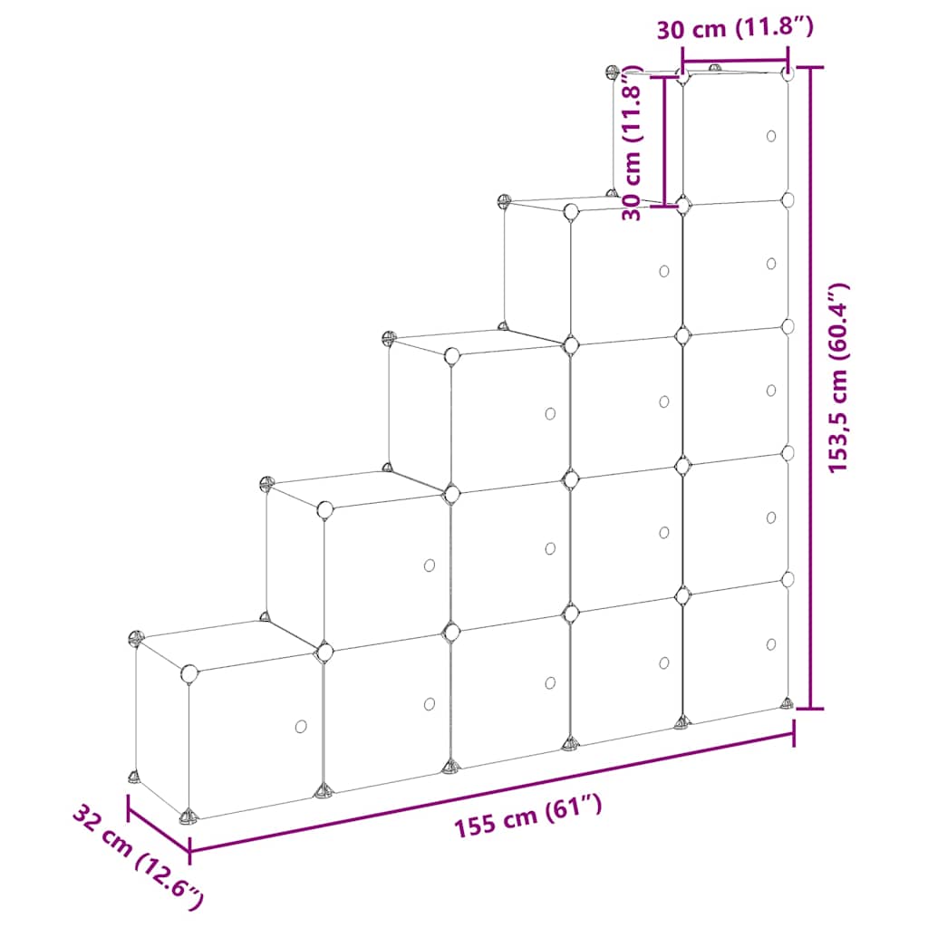 Storage Cube Organiser with 15 Cubes and Doors Transparent PP