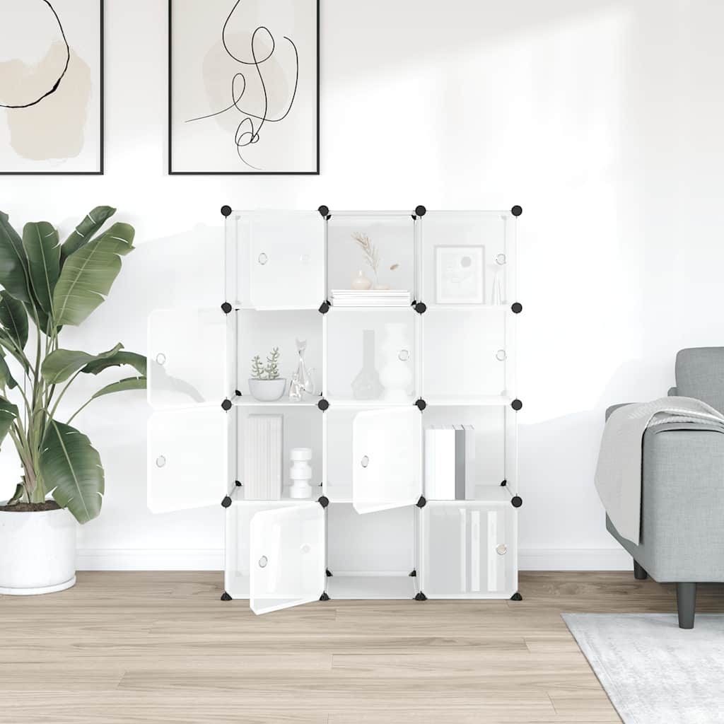Storage Cube Organiser with 12 Cubes and Doors Transparent PP