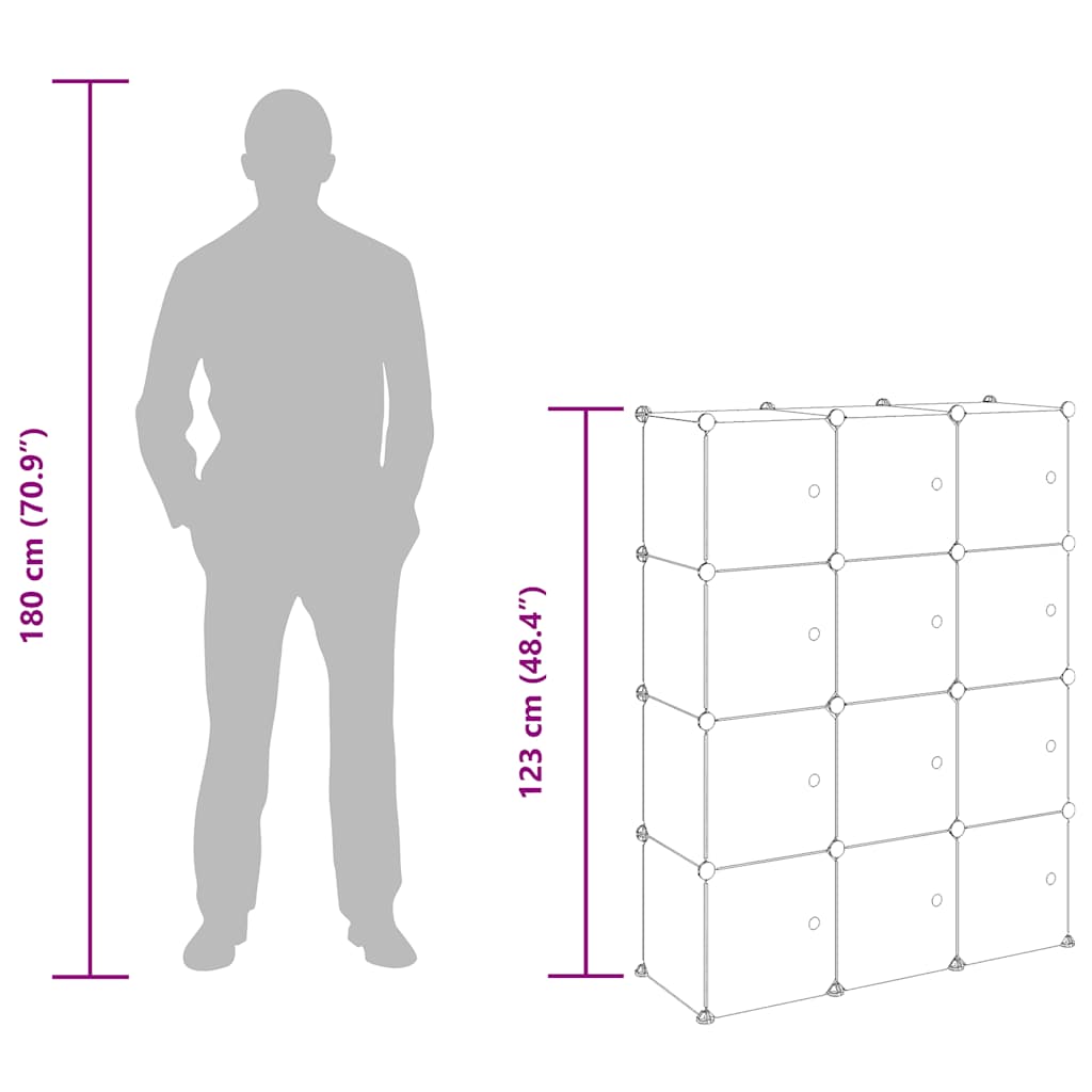 Storage Cube Organiser with 12 Cubes and Doors Transparent PP