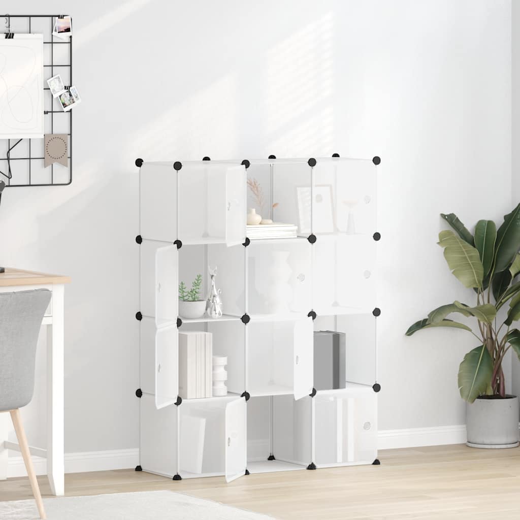 Storage Cube Organiser with 12 Cubes and Doors Transparent PP