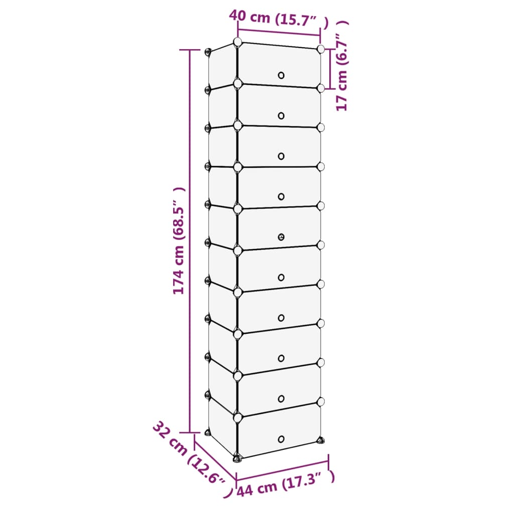 Shoe Rack Transparent 44x32x174 cm PP