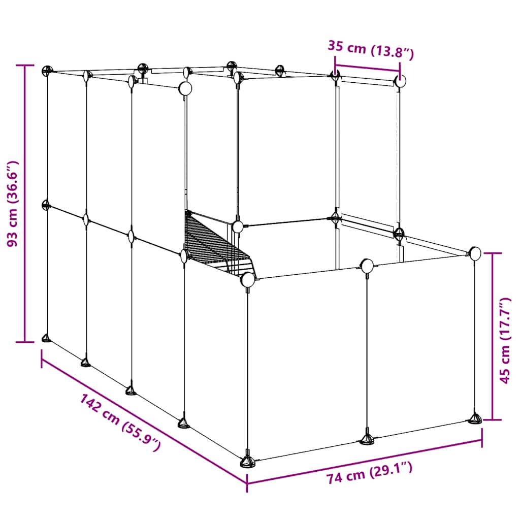 Small Animal Cage Black 142x74x93 cm PP and Steel