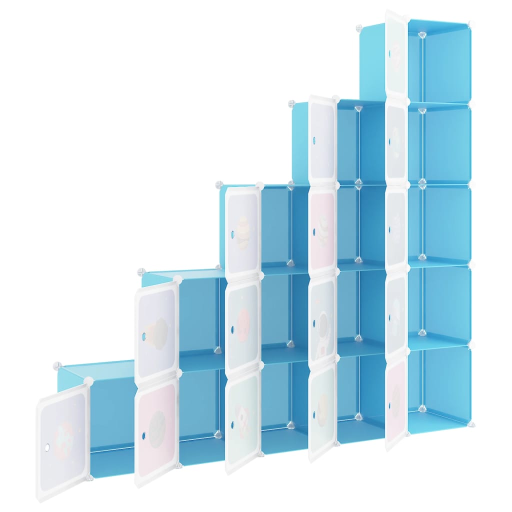 Cube Storage Cabinet for Kids with 15 Cubes Blue PP