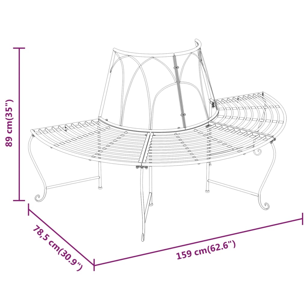 Half Round Tree Bench 2 pcs Ø159 cm Black Steel