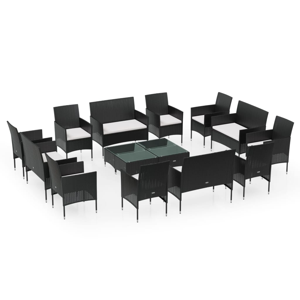 16 Piece Garden Lounge Set with Cushions Poly Rattan Black