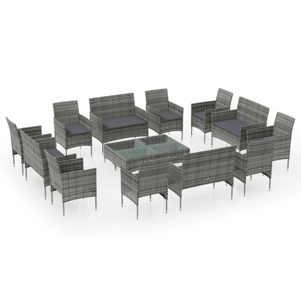 16 Piece Garden Lounge Set with Cushions Poly Rattan Grey