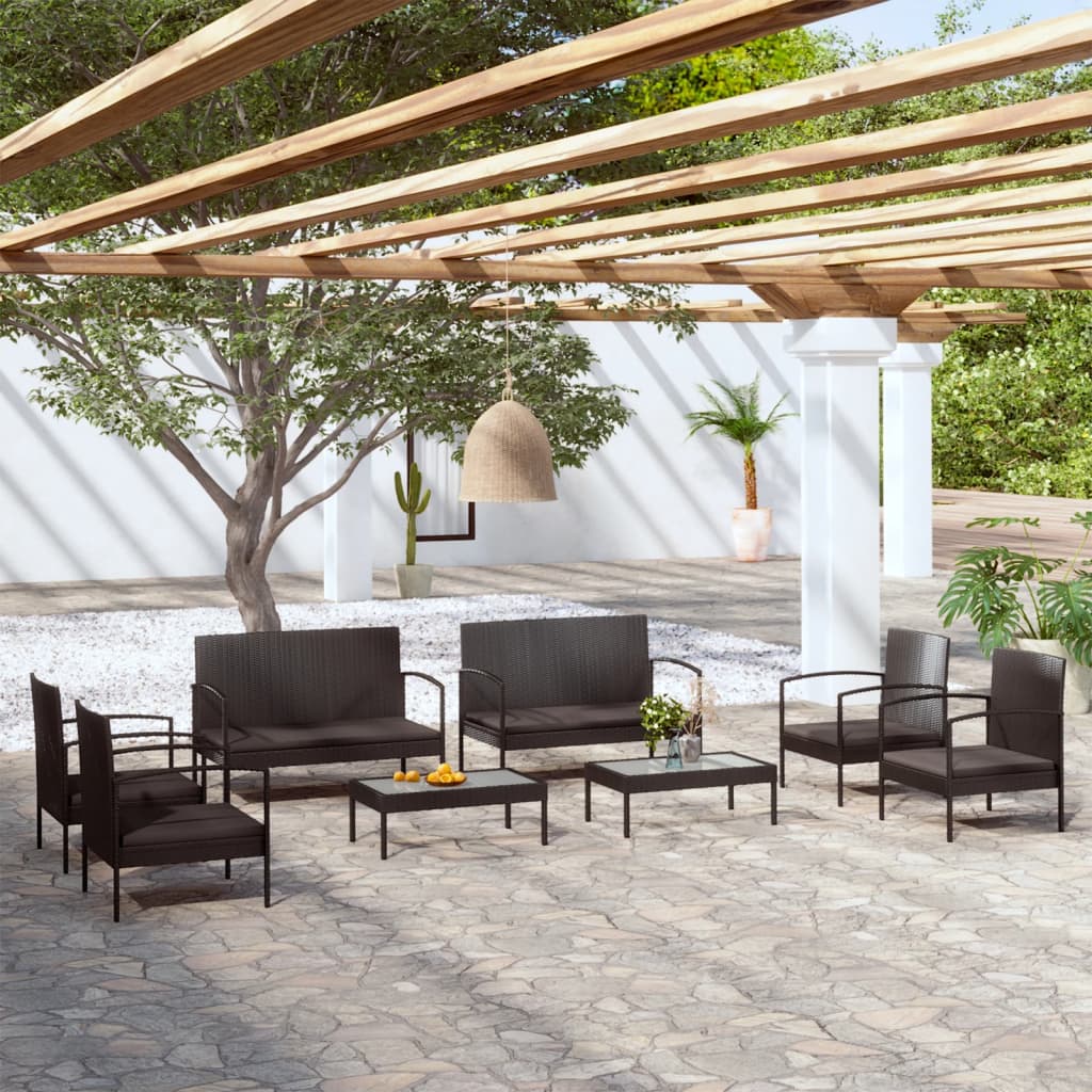 8 Piece Garden Lounge Set with Cushions Poly Rattan Black