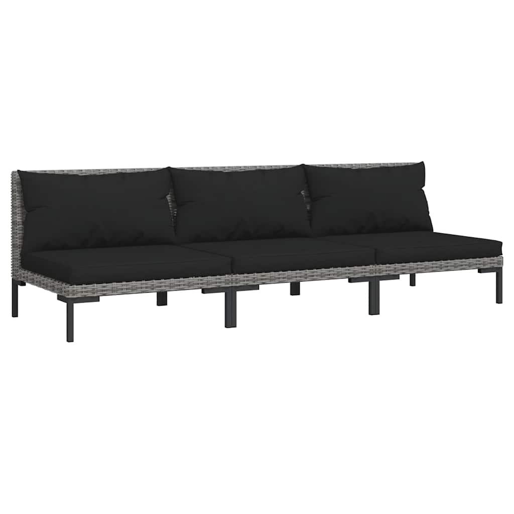 Garden Sofas 3pcs with Cushions Half Round Poly Rattan