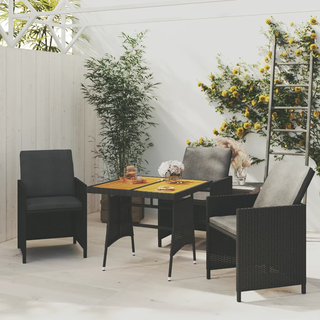 Garden Table Black 70x70x72 cm Poly Rattan &amp; Solid Acacia Wood