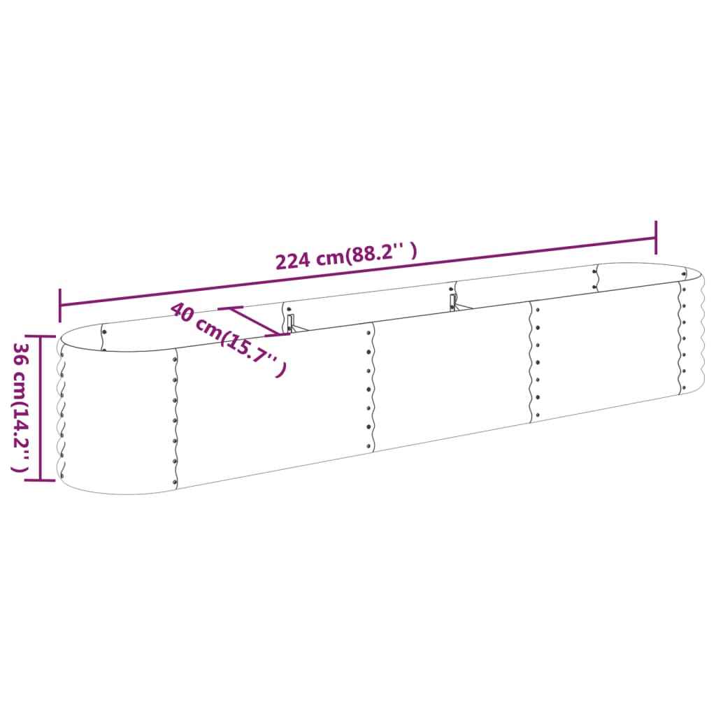Garden Raised Bed Galvanised Steel 224x40x36 cm Silver