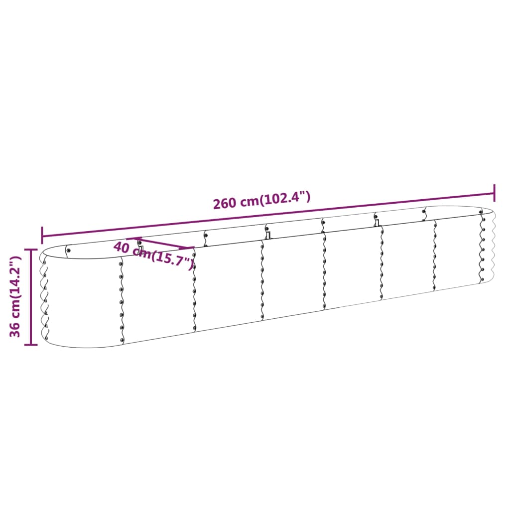 Garden Raised Bed Galvanised Steel 260x40x36 cm Anthracite