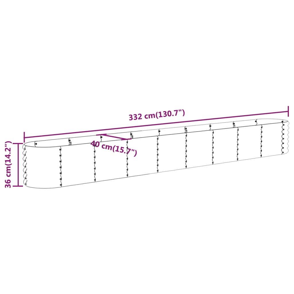 Garden Raised Bed Galvanised Steel 332x40x36 cm Silver