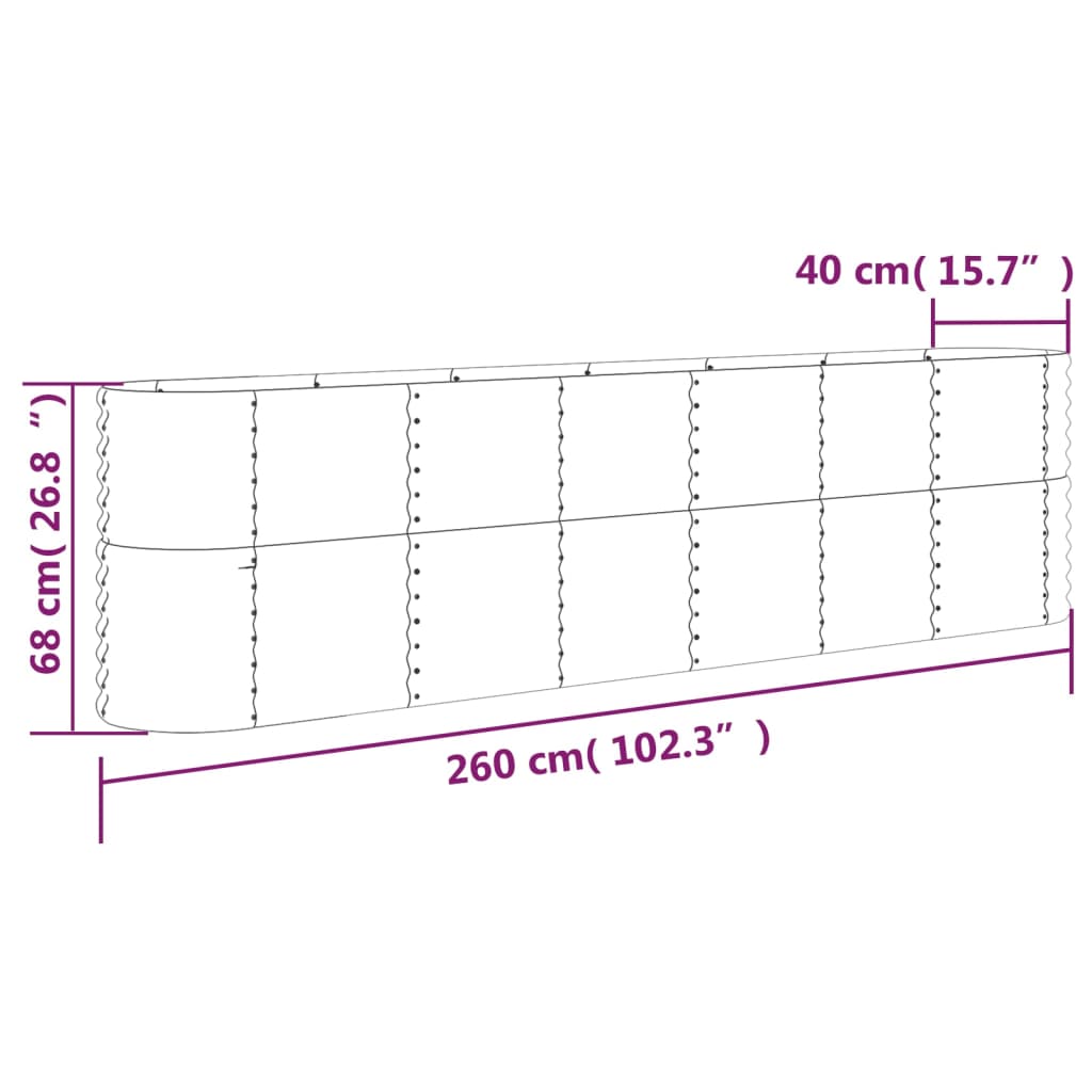 Garden Raised Bed Galvanised Steel 260x40x68 cm Brown