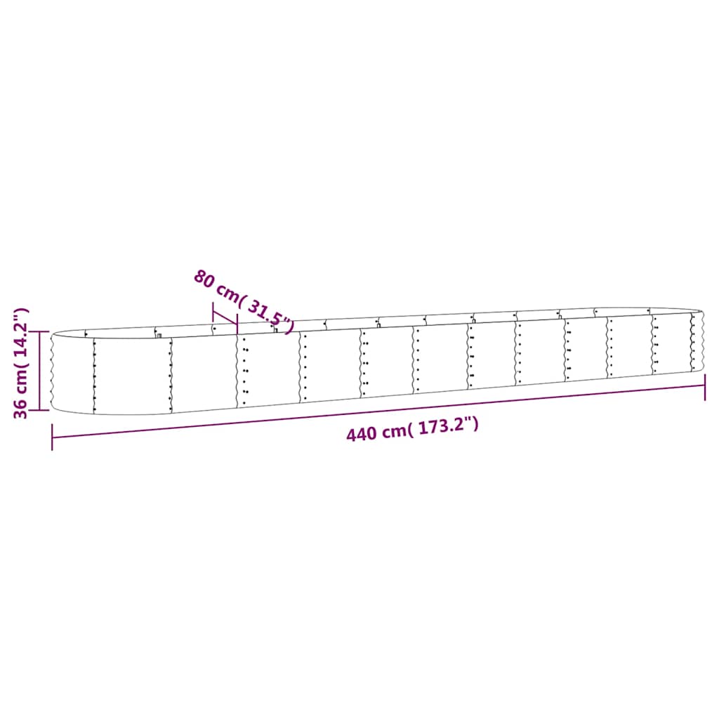 Garden Raised Bed Galvanised Steel 440x80x36 cm Anthracite