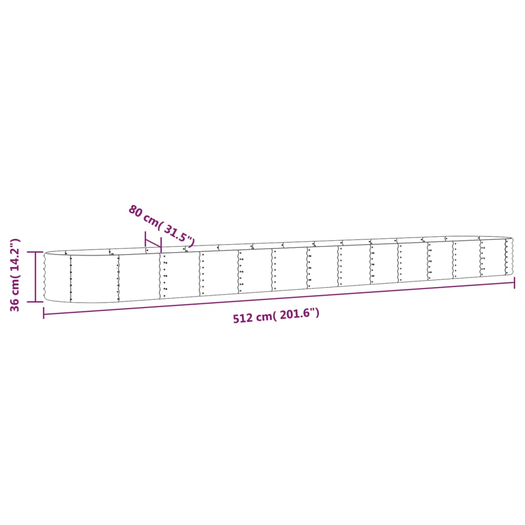 Garden Raised Bed Galvanised Steel 512x80x36 cm Grey