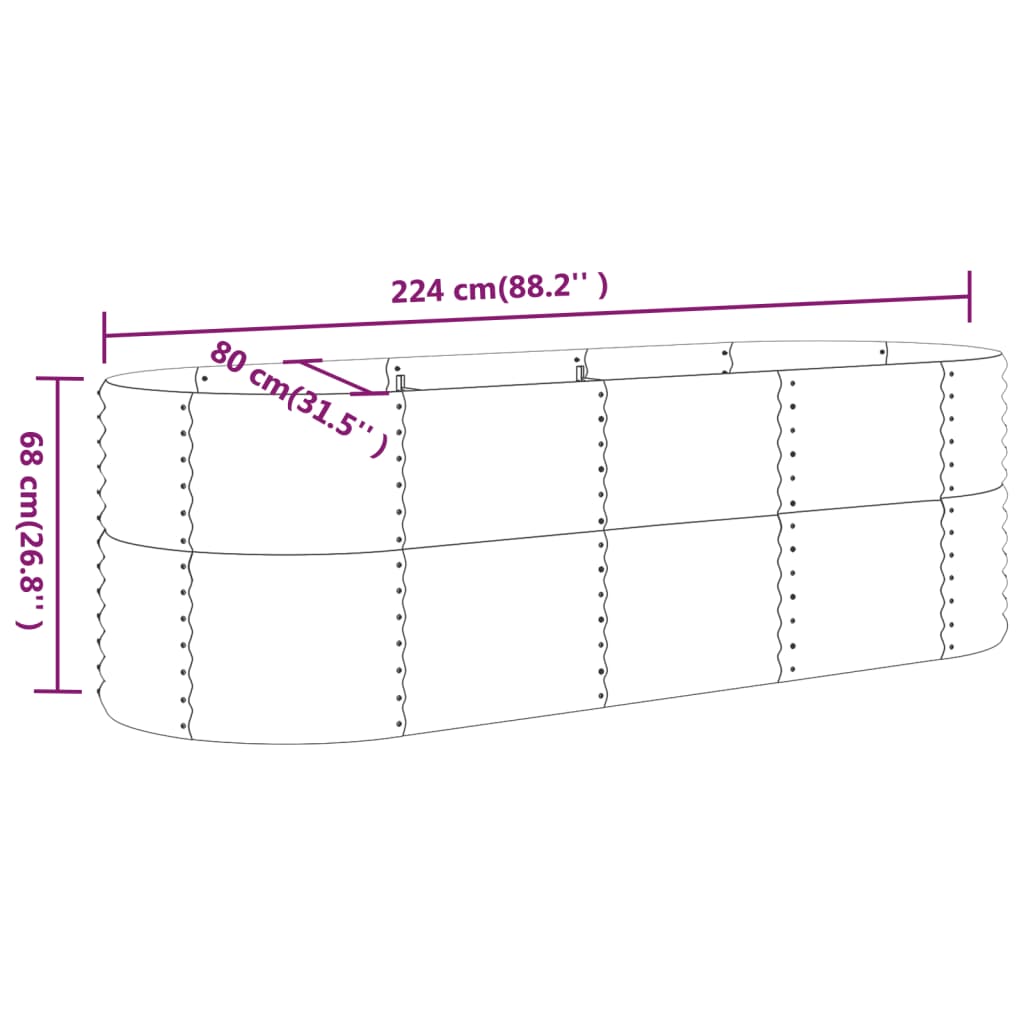 Garden Raised Bed Galvanised Steel 224x80x68 cm Silver