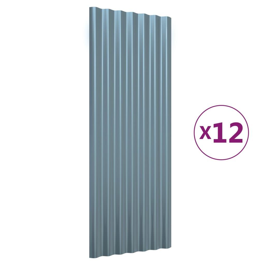 Roof Panels 12 pcs Galvanised Steel Grey 100x36 cm