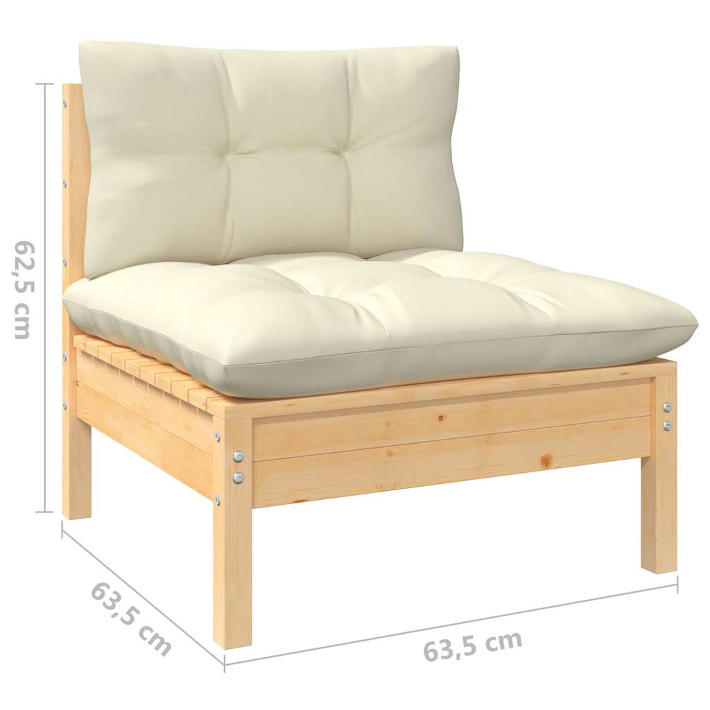 2-Seater Garden Sofa with Cream Cushions Solid Wood Pine