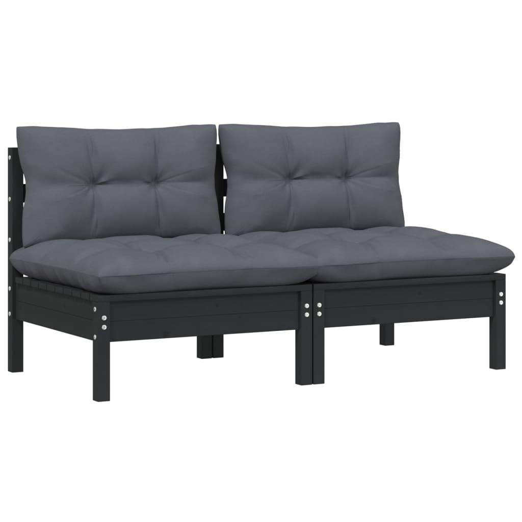 2-Seater Garden Sofa with Anthracite Cushions Solid Wood Pine