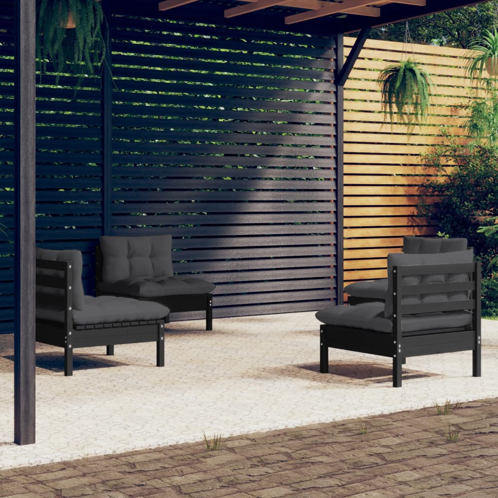 4 Piece Garden Lounge Set with Anthracite Cushions Pinewood