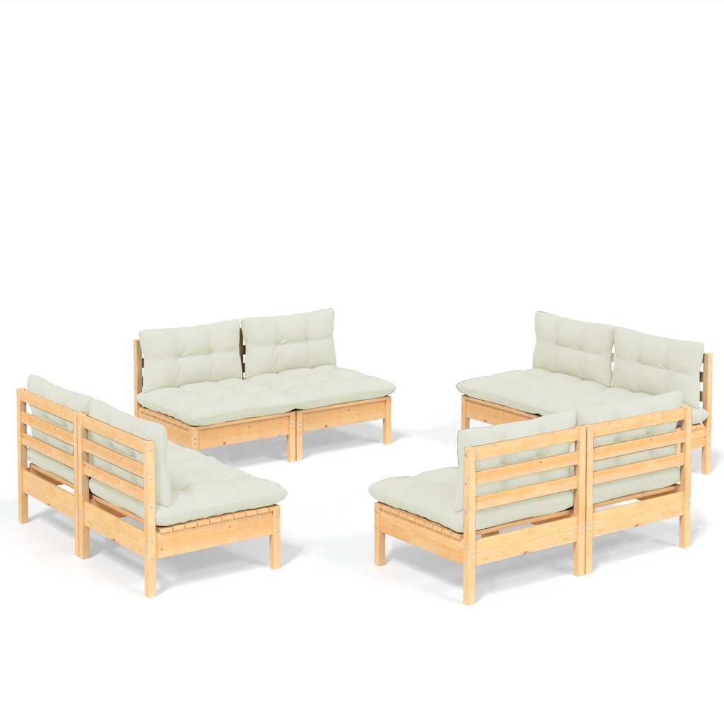 8 Piece Garden Lounge Set with Cream Cushions Pinewood