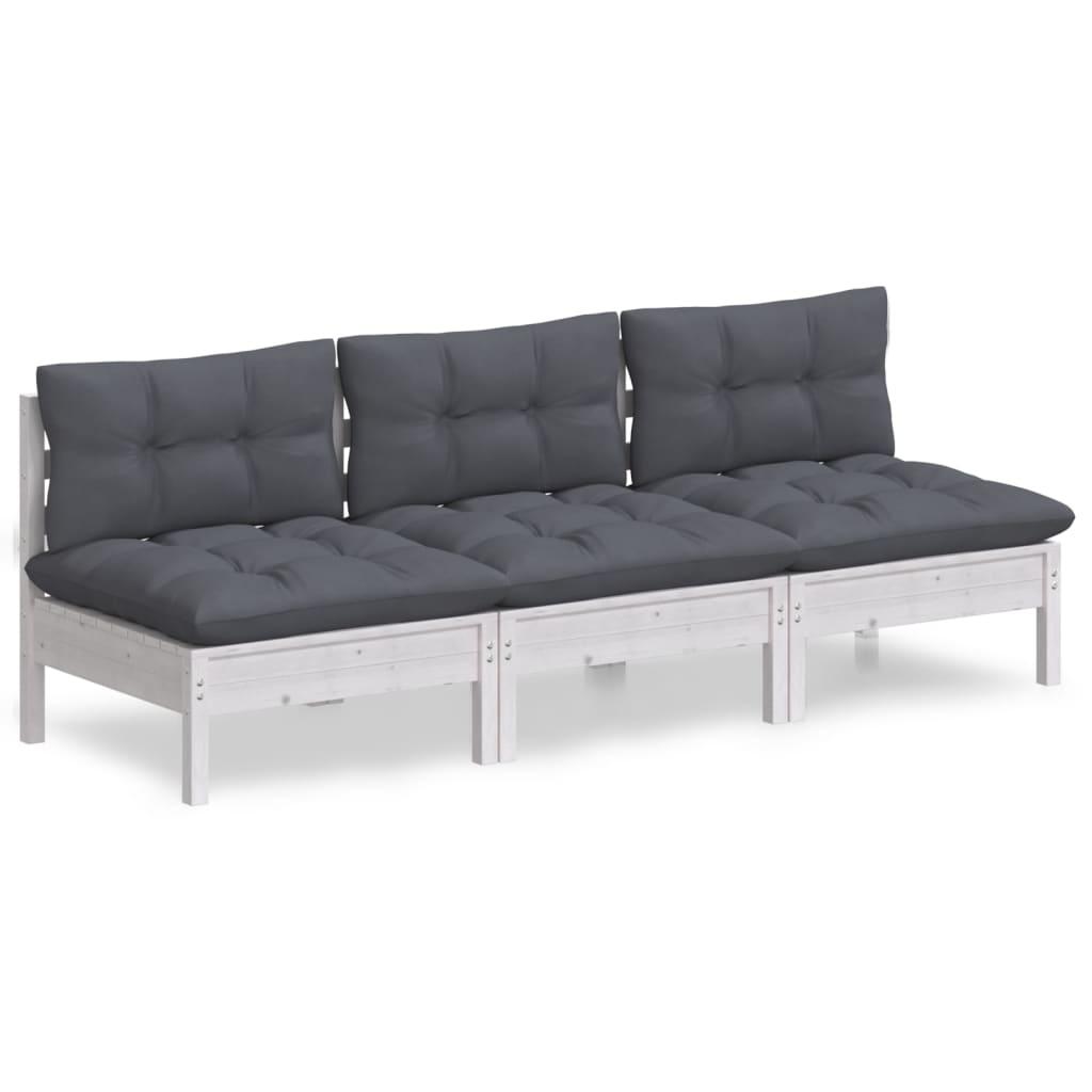 3-Seater Garden Sofa with Anthracite Cushions Solid Pinewood