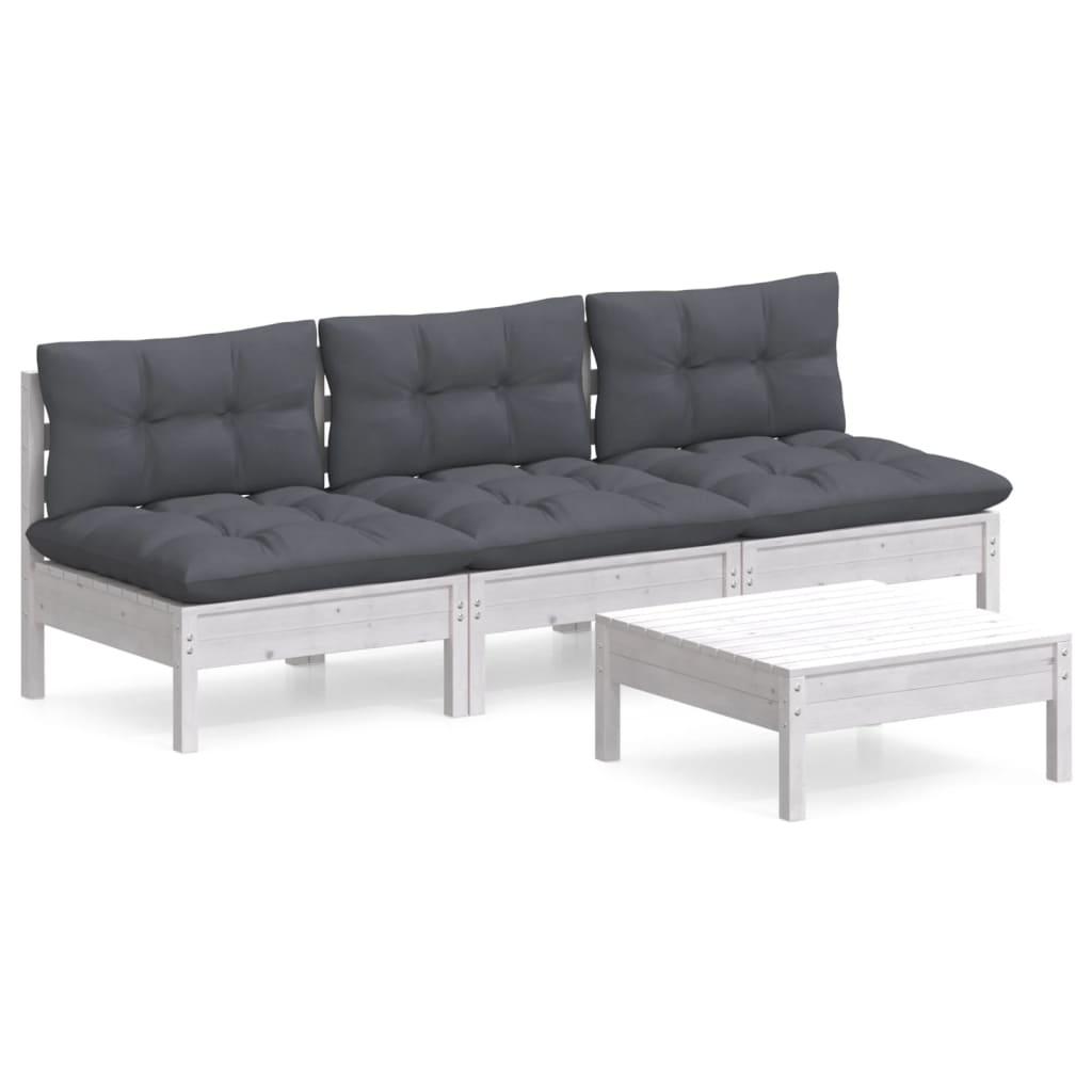 4 Piece Garden Lounge Set with Anthracite Cushions Pinewood