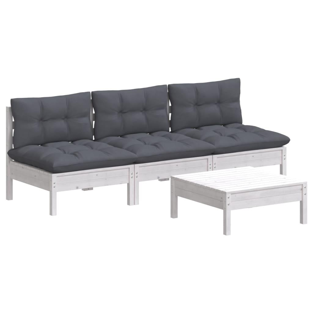 4 Piece Garden Lounge Set with Anthracite Cushions Pinewood