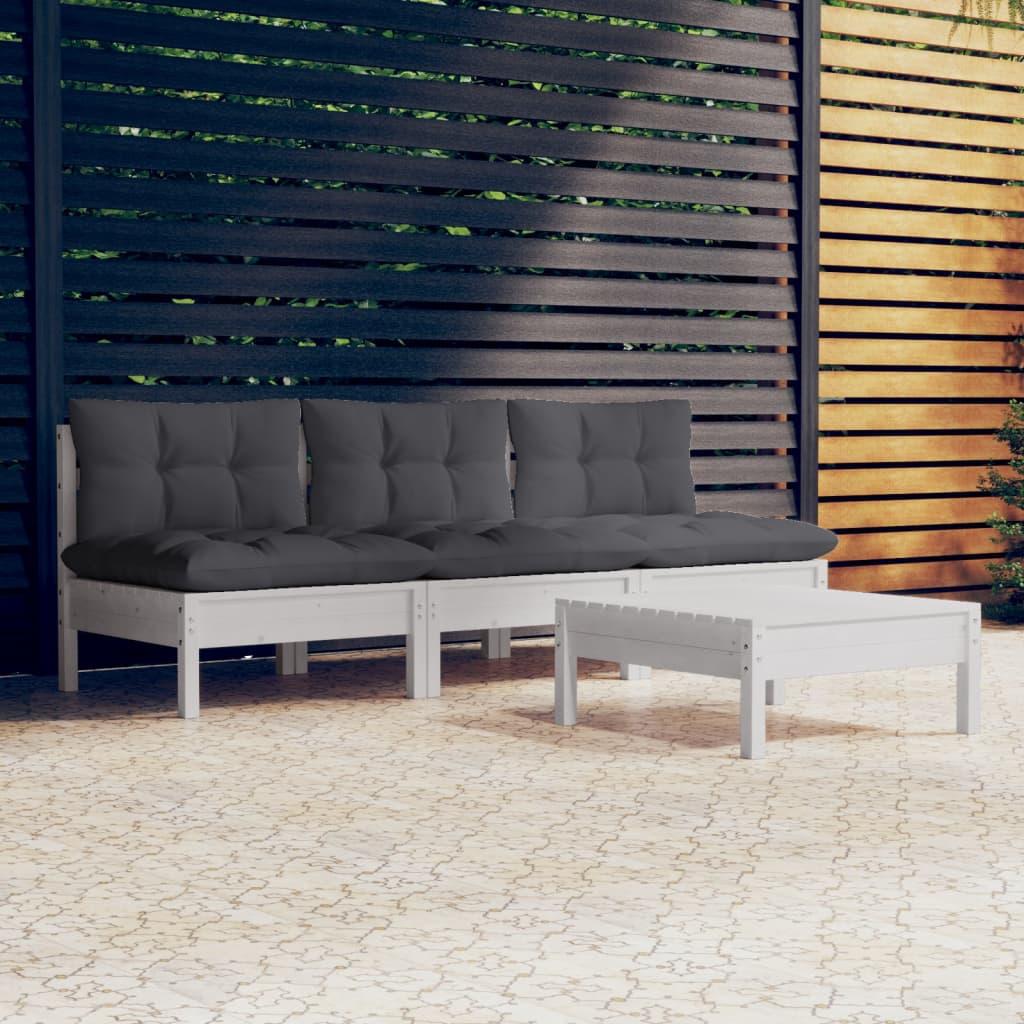 4 Piece Garden Lounge Set with Anthracite Cushions Pinewood