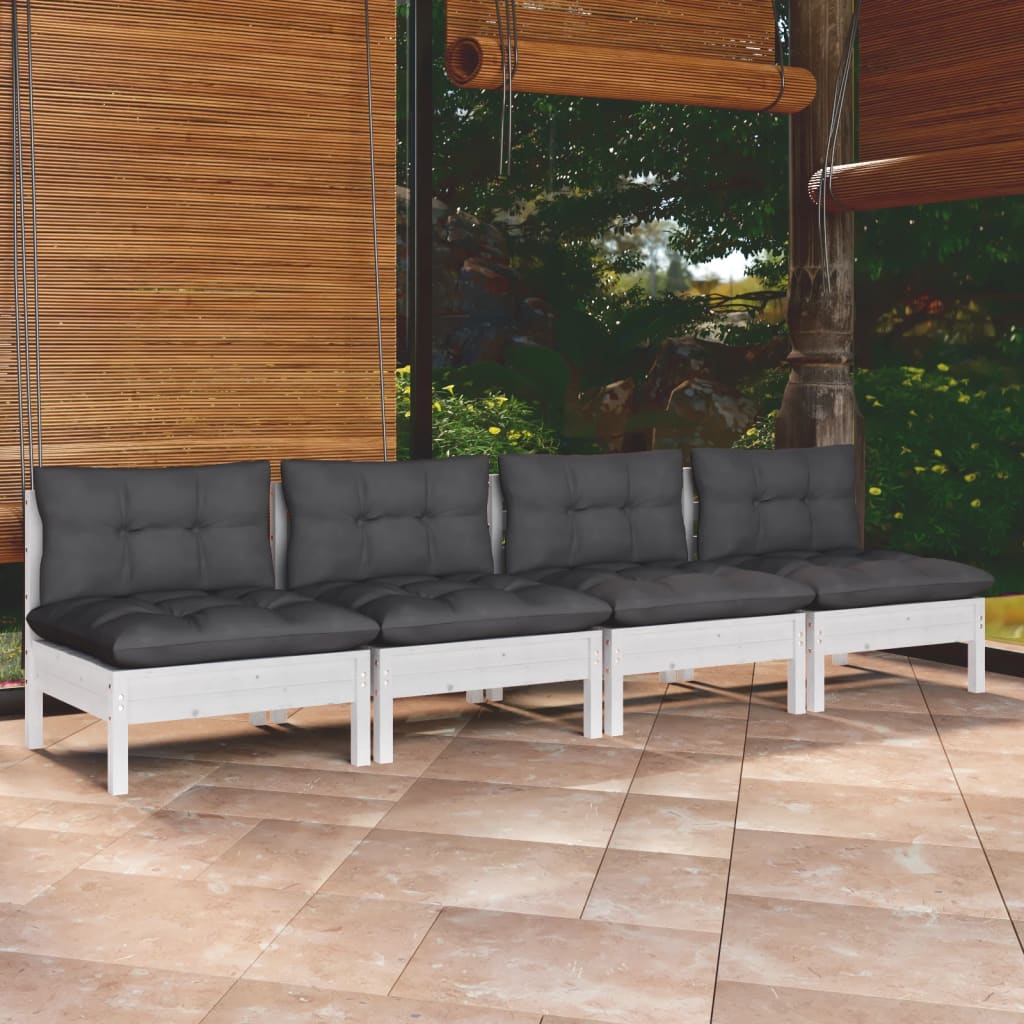 4-Seater Garden Sofa with Anthracite Cushions Solid Pinewood