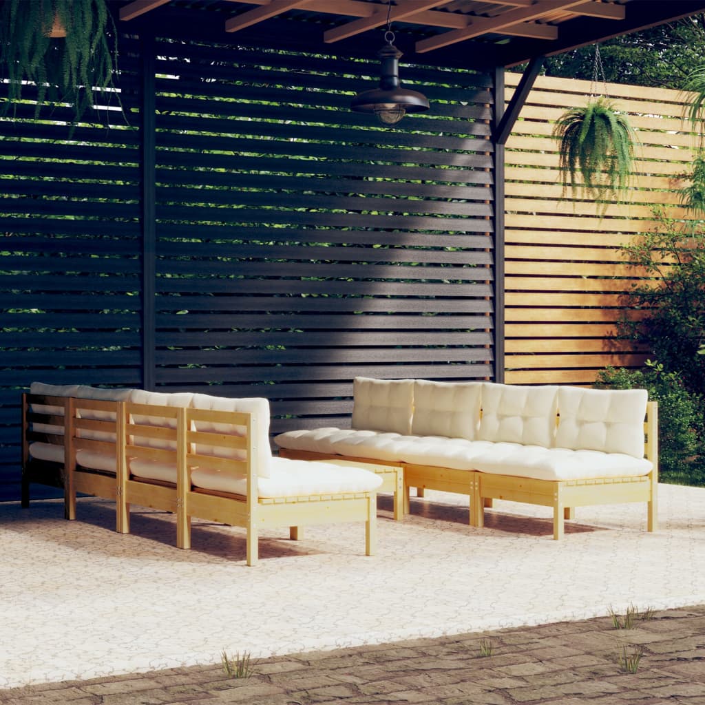 9 Piece Garden Lounge Set with Cream Cushions Solid Pinewood