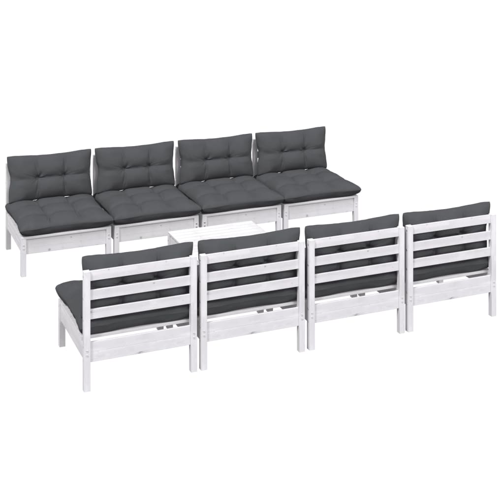 9 Piece Garden Lounge Set with Cushions Solid Pinewood
