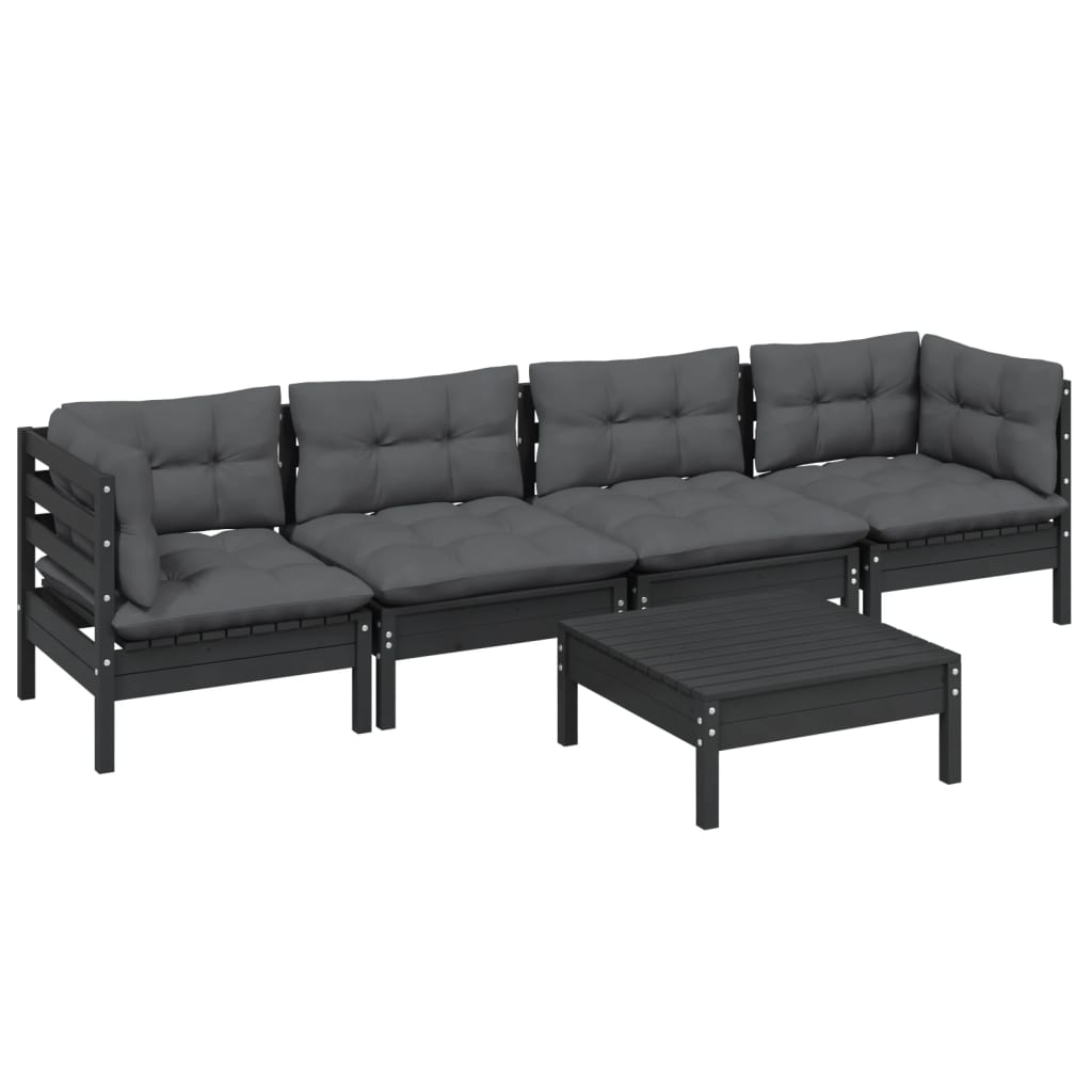 5 Piece Garden Lounge Set with Cushions Solid Pinewood