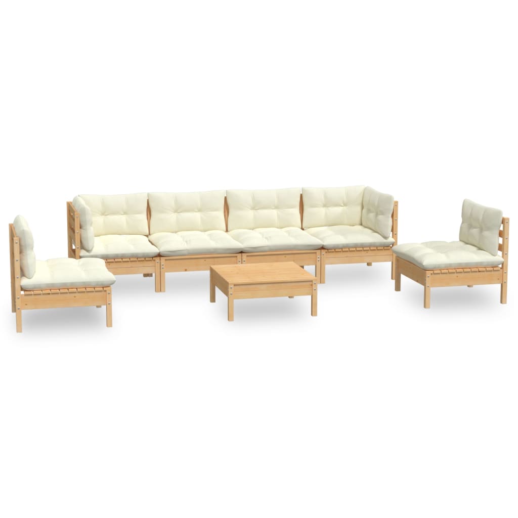 7 Piece Garden Lounge Set with Cream Cushions Solid Pinewood