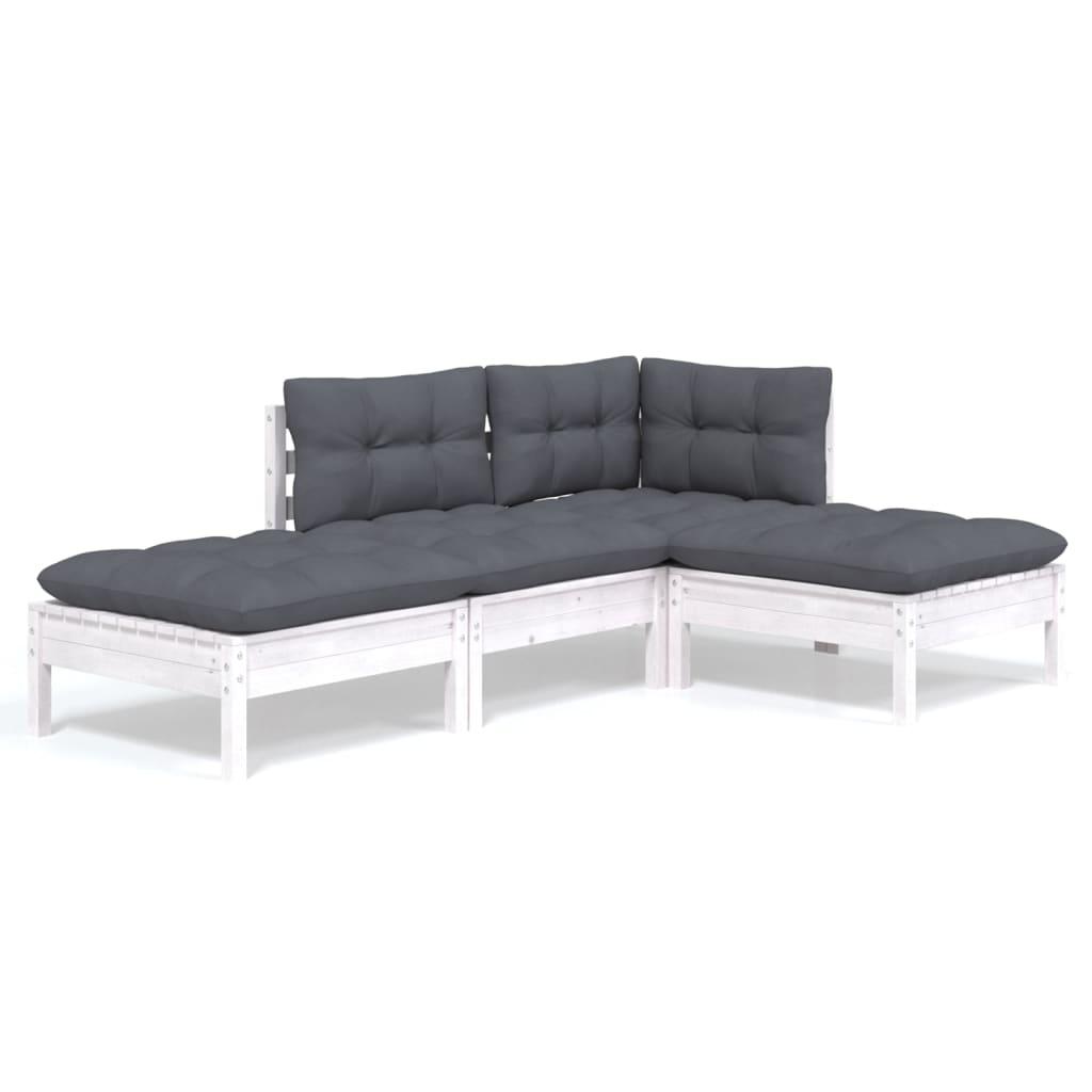 4 Piece Garden Lounge Set with Cushions Solid Pinewood