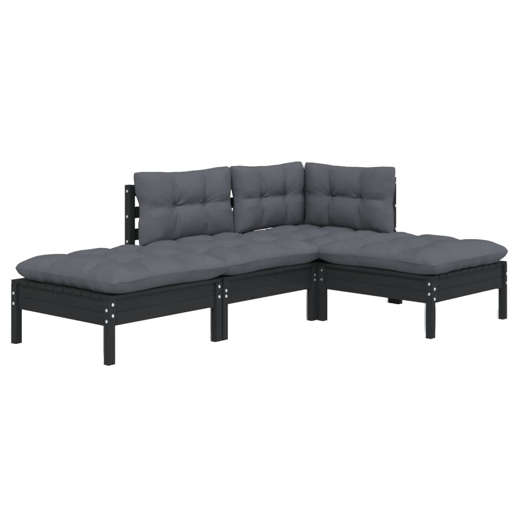 4 Piece Garden Lounge Set with Cushions Solid Pinewood