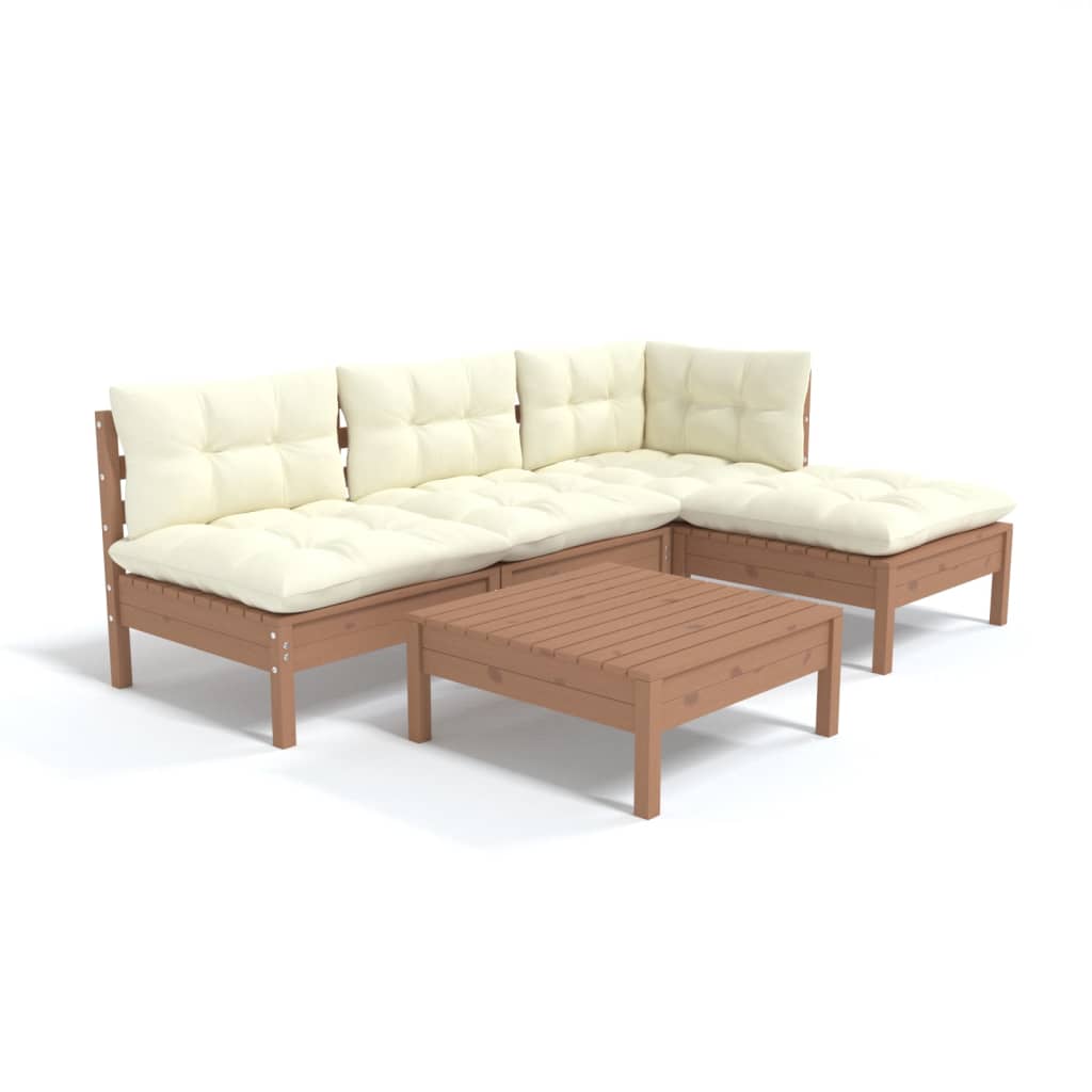 5 Piece Garden Lounge Set with Cushions Honey Brown Pinewood