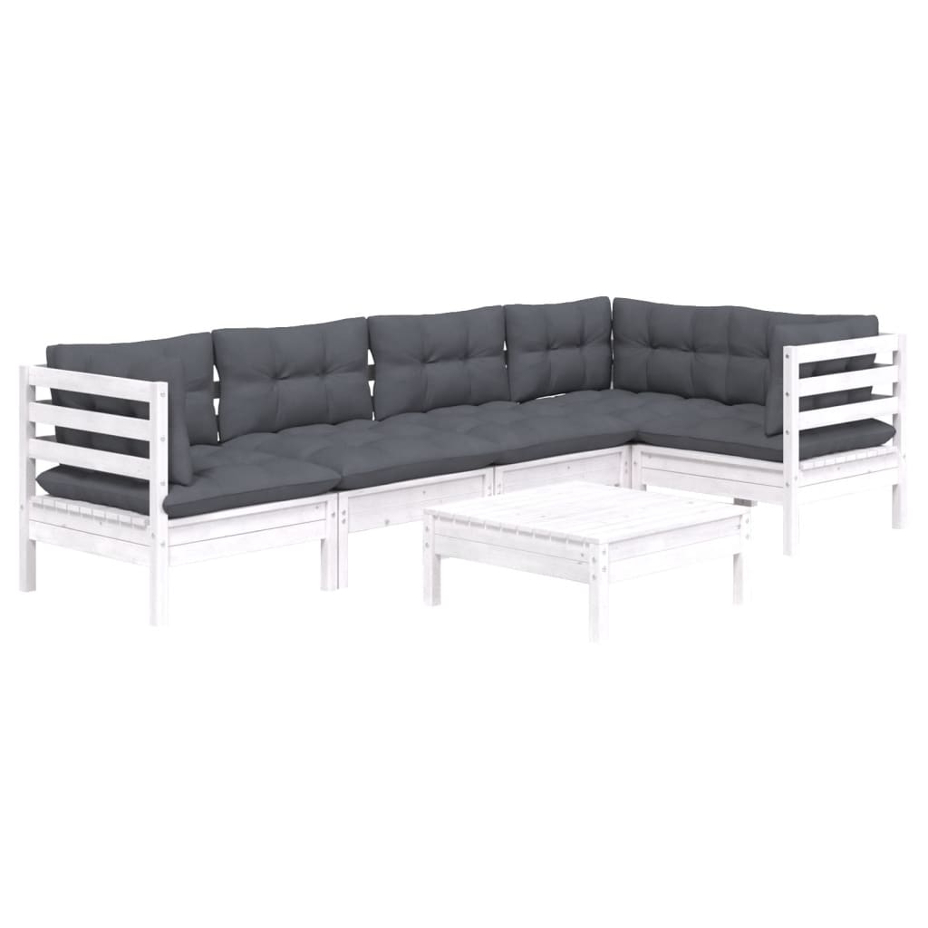 6 Piece Garden Lounge Set with Cushions White Pinewood