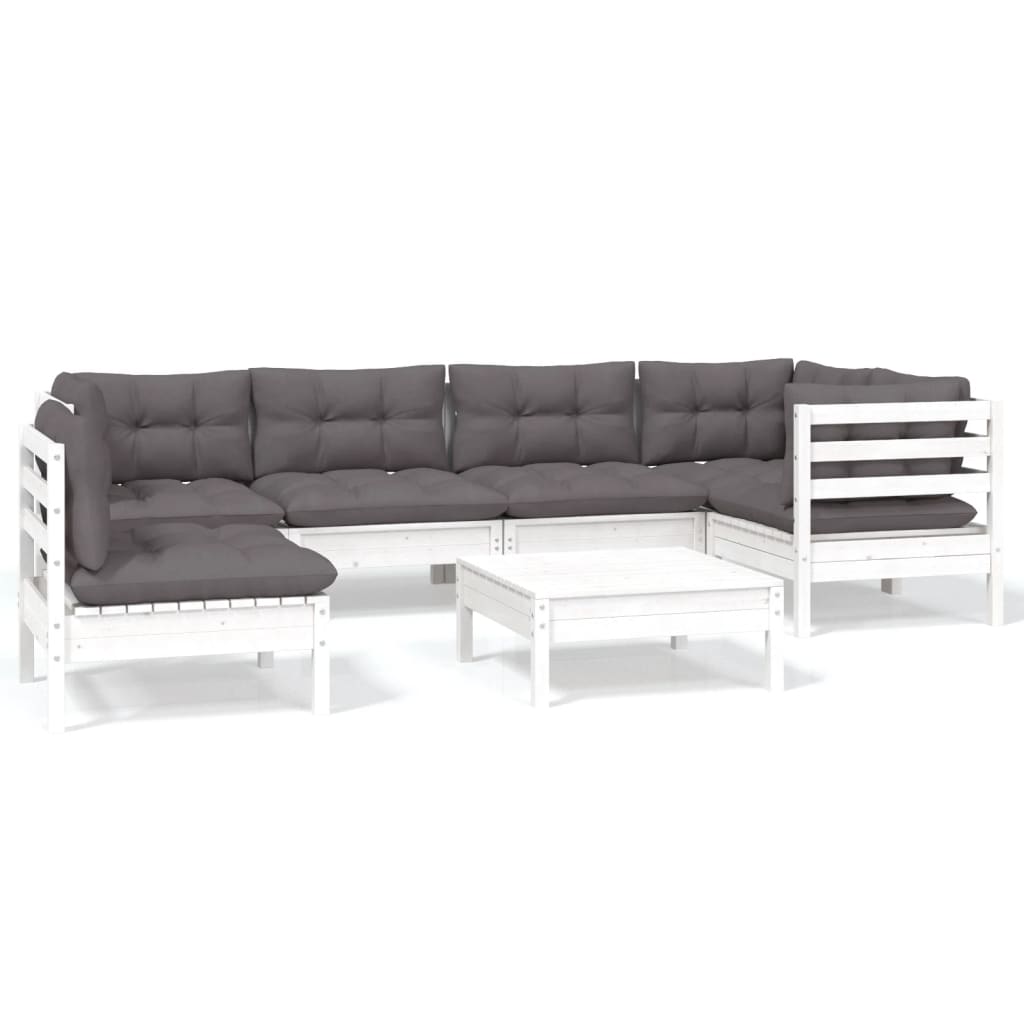 7 Piece Garden Lounge Set with Cushions White Pinewood