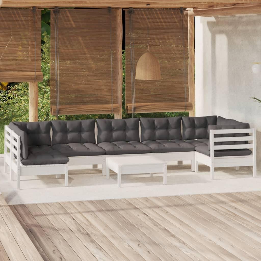 8 Piece Garden Lounge Set with Cushions White Pinewood