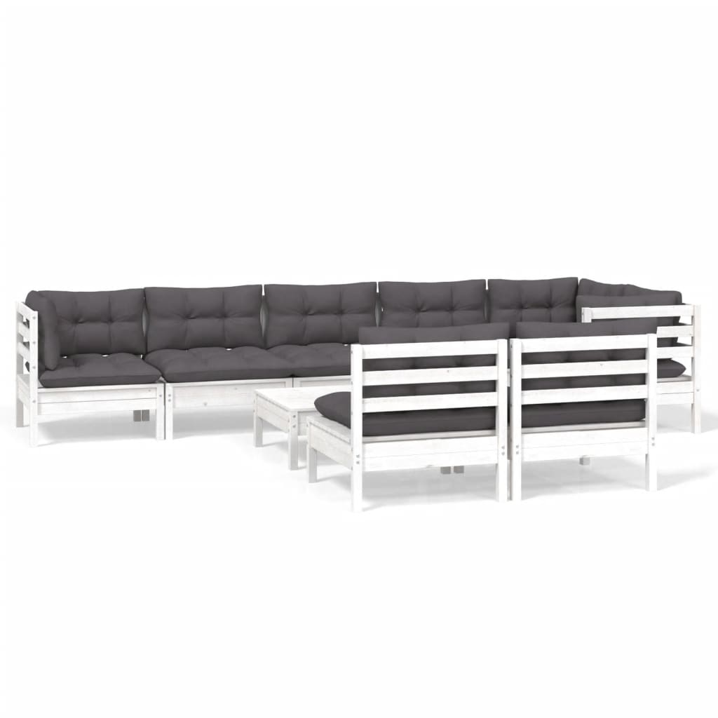 9 Piece Garden Lounge Set with Cushions White Solid Pinewood