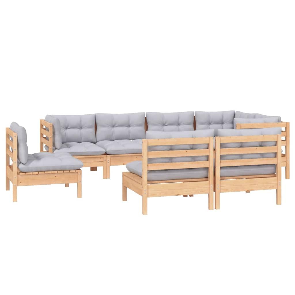 8 Piece Garden Lounge Set with Grey Cushions Solid Pinewood