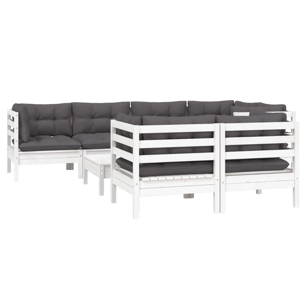 8 Piece Garden Lounge Set with Cushions White Solid Pinewood