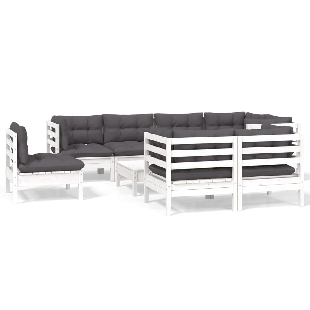 9 Piece Garden Lounge Set with Cushions White Solid Pinewood